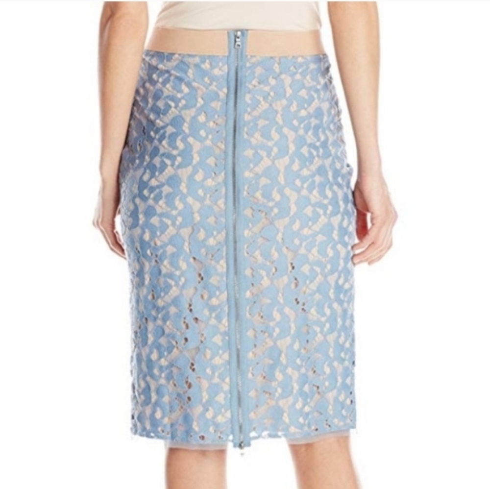 BcbgMaxazria Elegant Blue Lace Pencil  Skirt With Elastic Waistband Size Xs - Picture 11 of 11